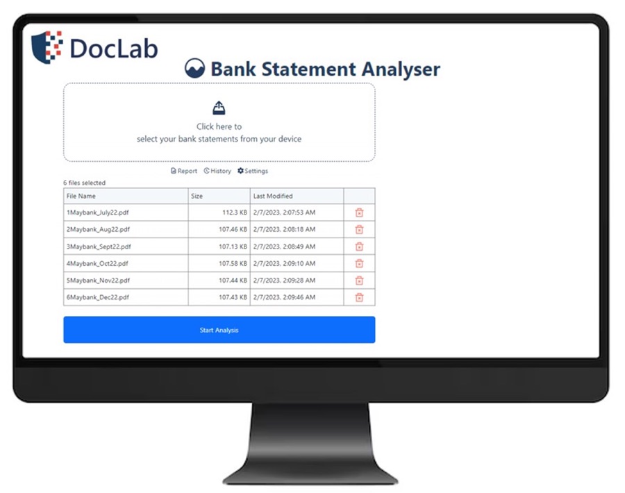DocLab bank statement analyser screenshot