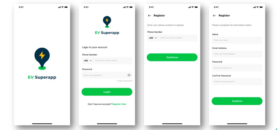 Agmo EV Superapp screens