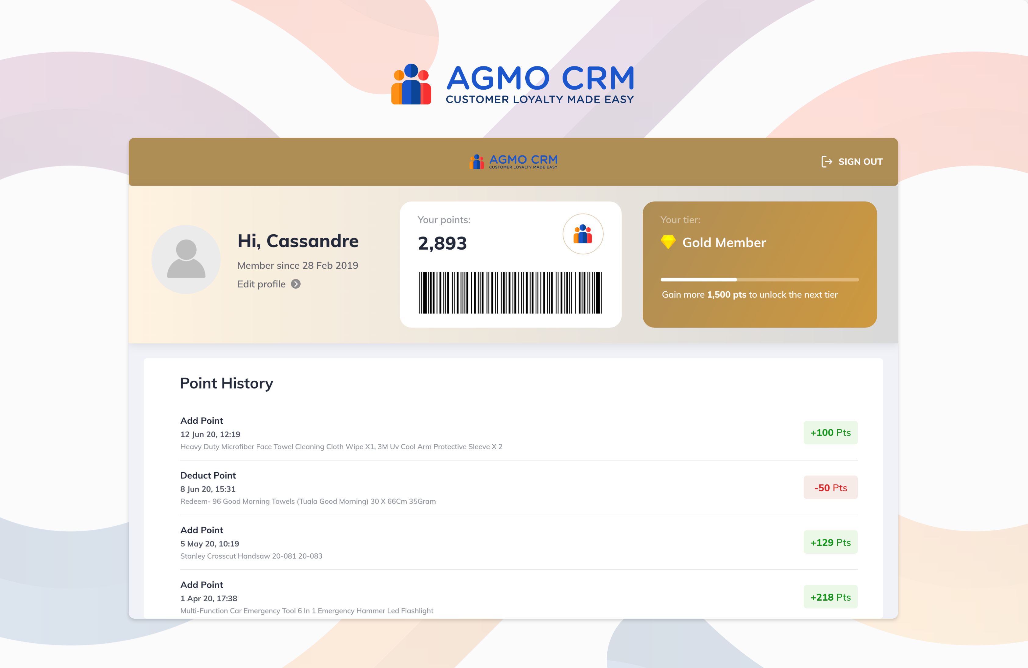 Agmo CRM loyalty dashboard
