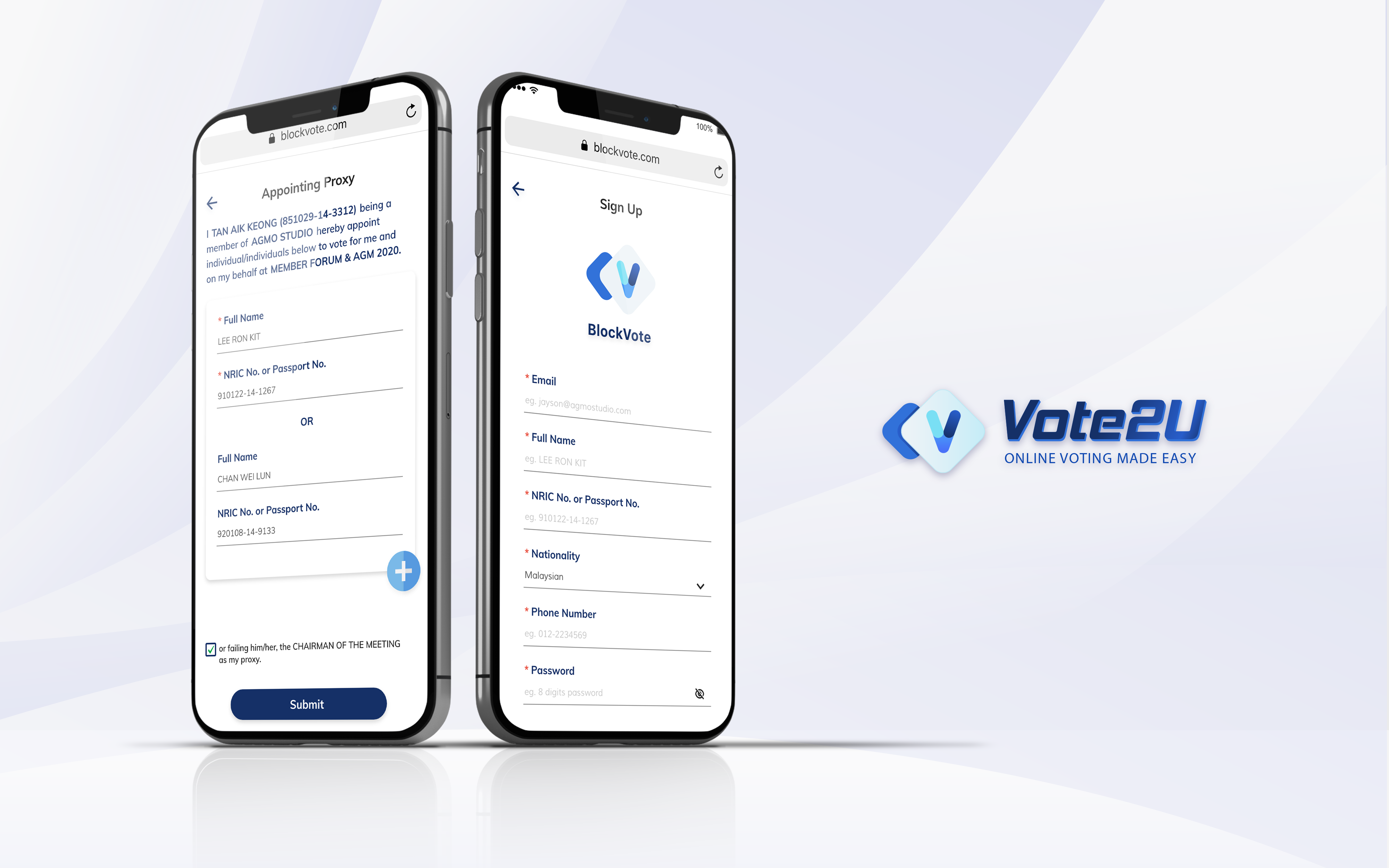 Vote2U app screens